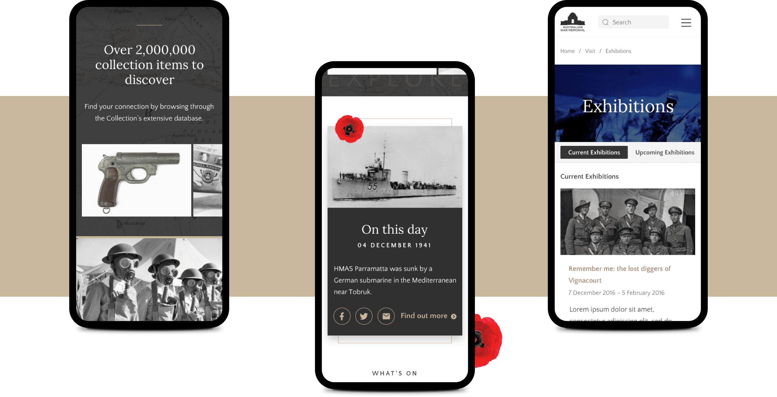 Australian War Memorial website mobile view